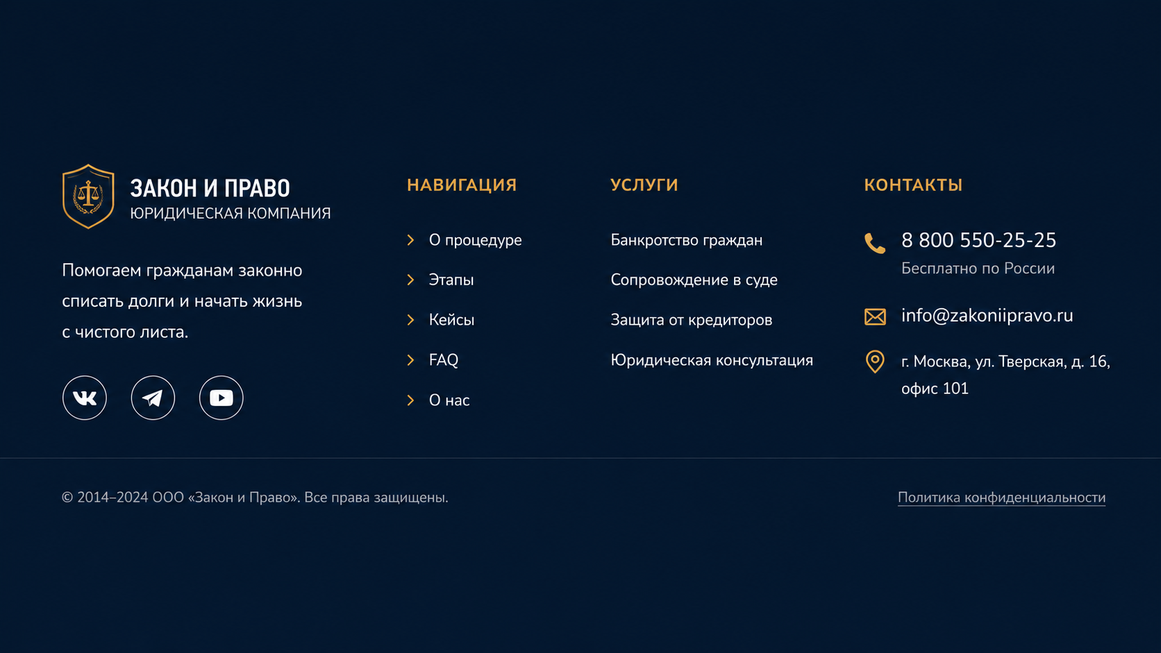 Контакты и footer